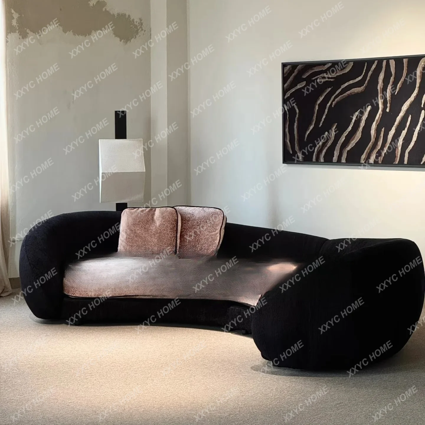 

L retro old money wind arc design special-shaped large flat-layer fabric sofa lamb wool