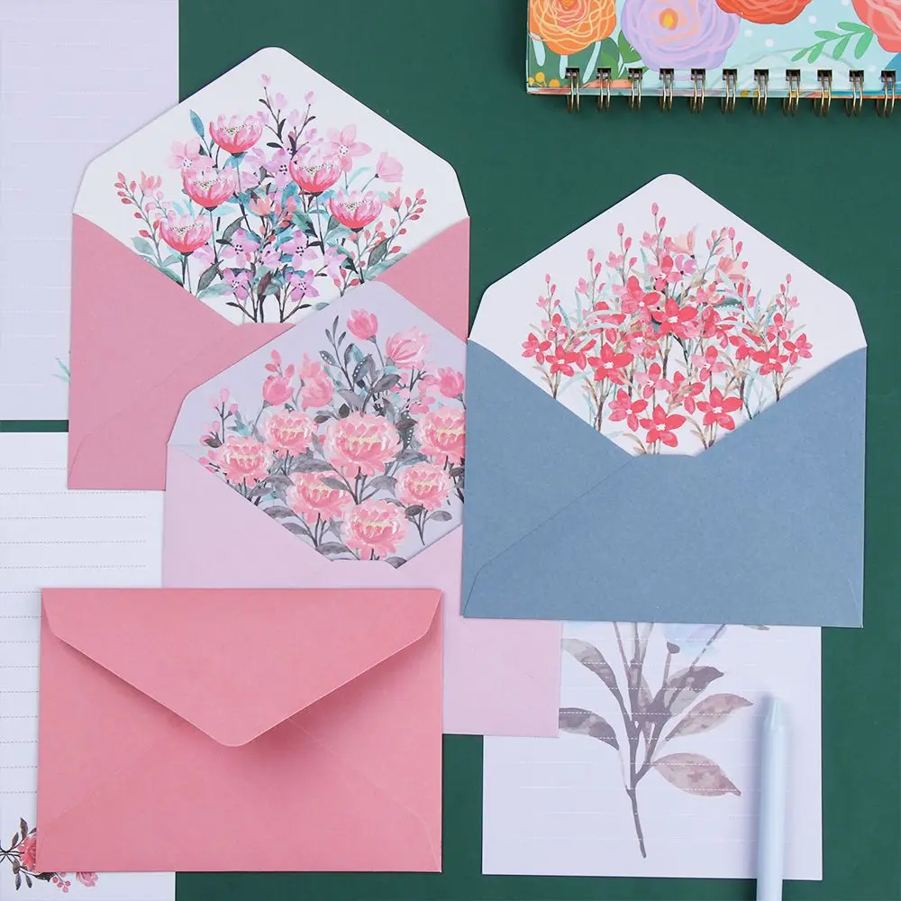 Juego de flores impresas, sobre kawaii, papelería, tarjeta de felicitación de boda, sobre, invitación, carta, papel, suministros escolares de