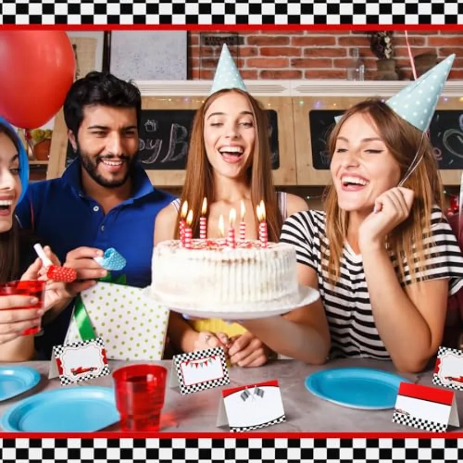 48 قطعة ملصقات طعام السيارات للسباق علامات بطاقات مكان مطوية لإعداد الطاولة بطاقات اسم فارغة حفلة عيد ميلاد اللفة الأولى حول Tra