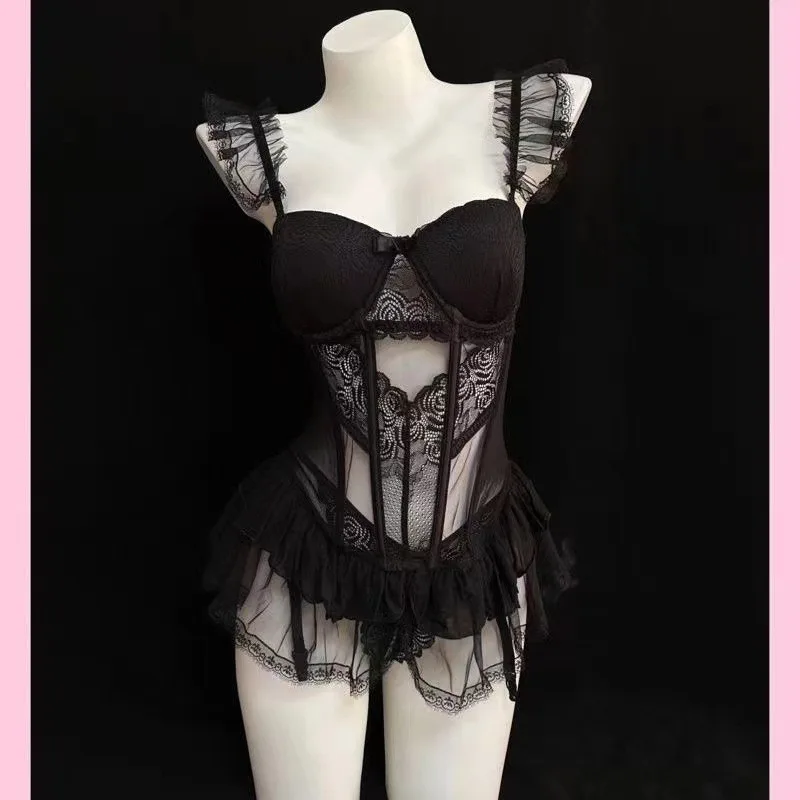 

Underwear uniform empty mesh nightdress women solid color fashion A709