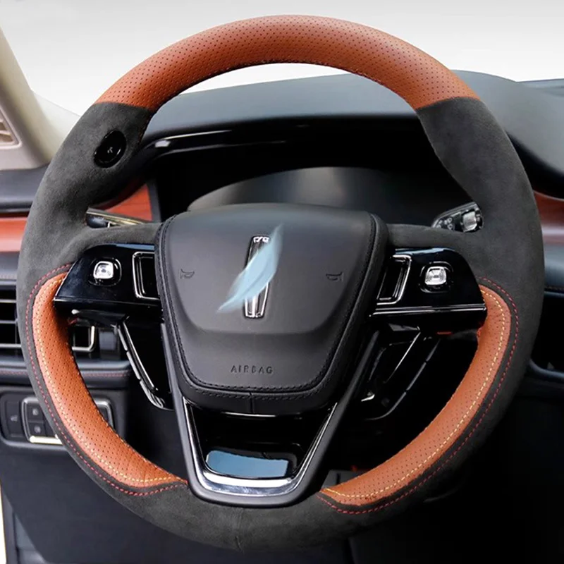 

Сшитый вручную износостойкий чехол на руль автомобиля для Lincoln Aviator Continental Nautilus MKC DIY замшевый салон автомобиля