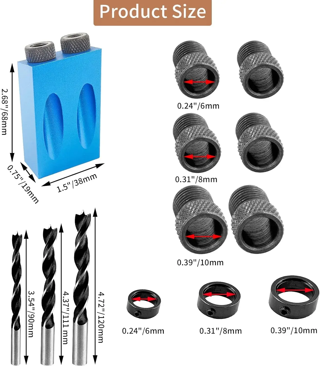 Woodworking Oblique Hole Locator Drill Bits Pocket Hole Jig Kit 15 Degree Angle Drill Guide Set Hole Puncher DIY Carpentry Tools