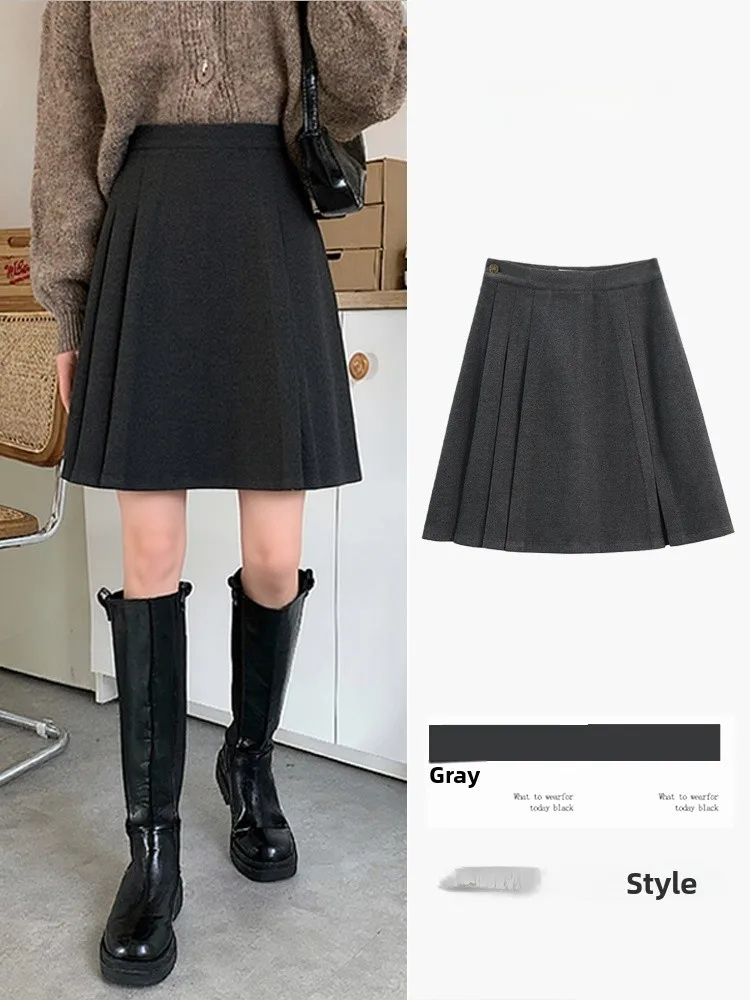

ay шерстяная юбка женская повседневная плиссированная юбка трапециевидной формы с высокой талией осень-зима новая утягивающая юбка для колледжа