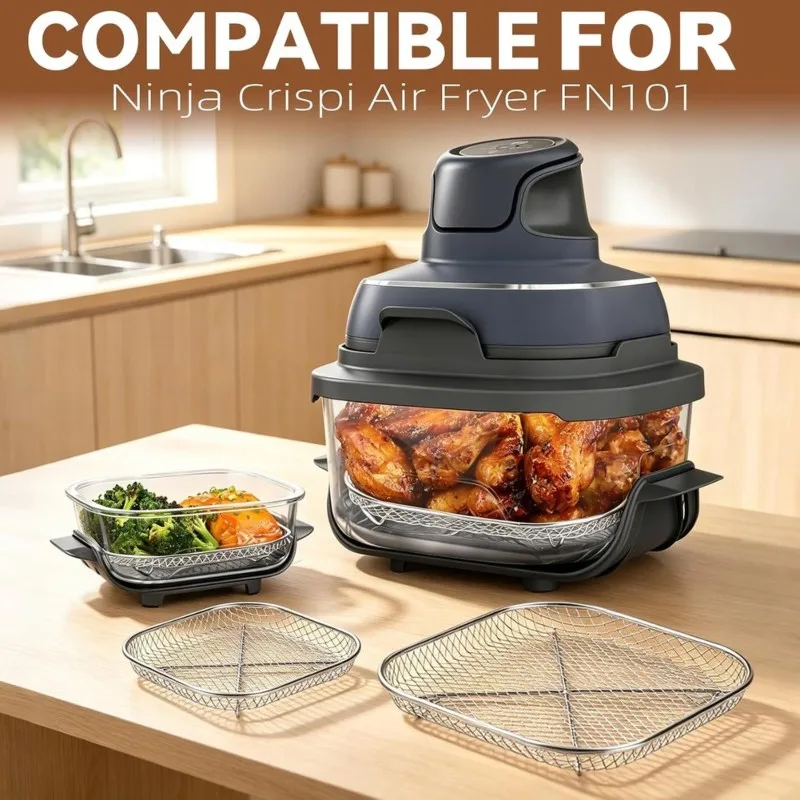 [A93Z!】 For Ninja Crispi Air Fryer FN101 2PCS Large Reusable Crisper Rack- Even Heating For Crispy Food