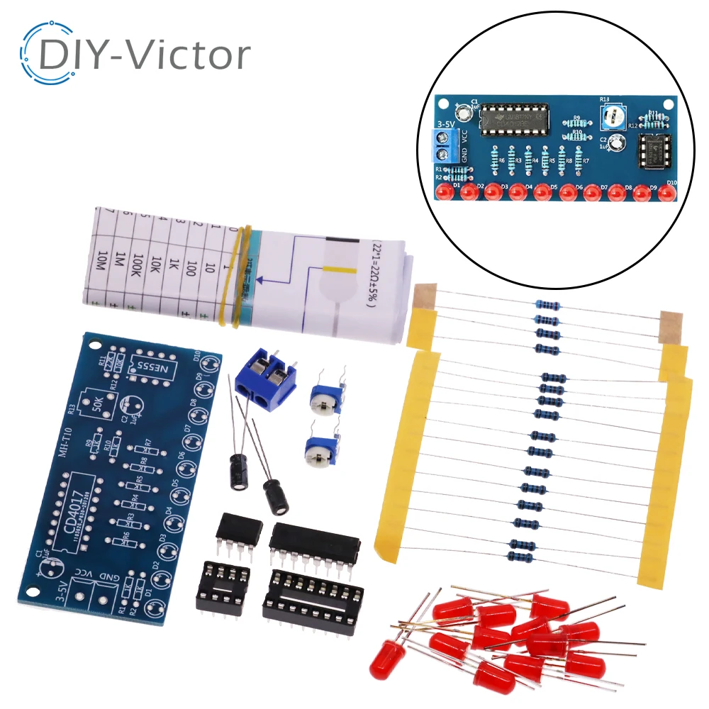 NE555 CD4017 działanie LED światło przepływowe elektroniczny pakiet produkcyjny moduł płyty sterującej kondensator oscylator zegar Siganal zestaw do samodzielnego montażu