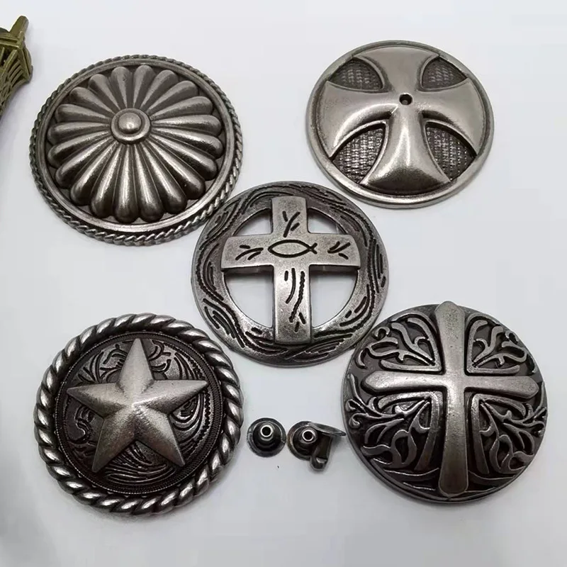 Punk Vintage Silver Western Texas Star Stud Rivet Leathercraft Saddle Conchos for Leather Craft Belt Bag Jewelry DIY Accessories