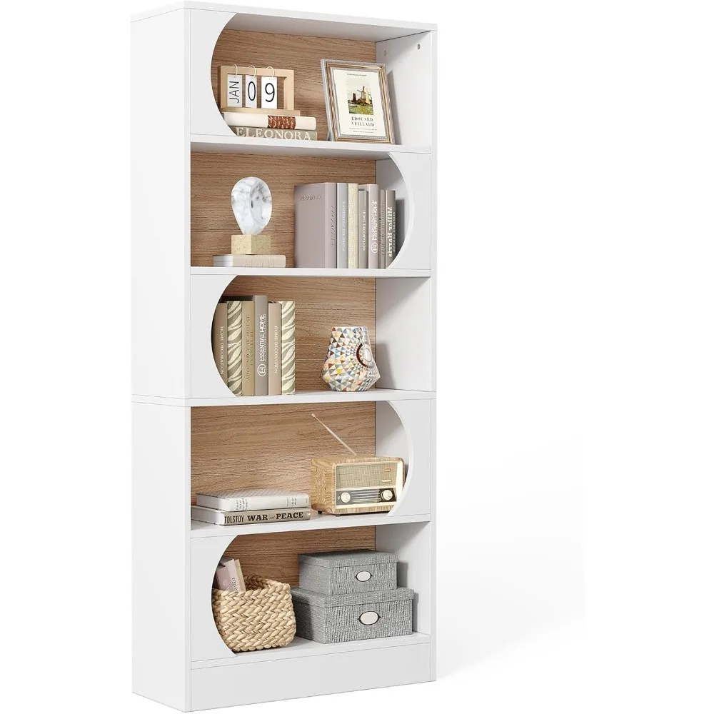 

70.8-Inch Modern Bookshelf, 5-Tier Freestanding Tall White Bookshelf, Large Open Bookcase with Storage, Large Book S