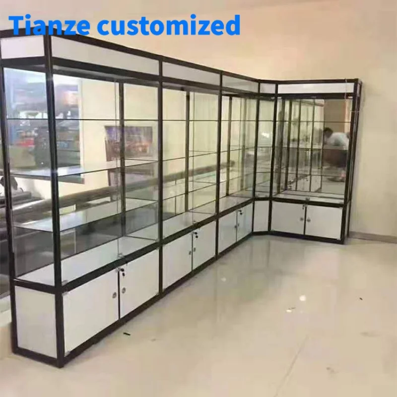 (Customized) cheap smoke shop showcase with LED light lockable aluminum display cabinet display