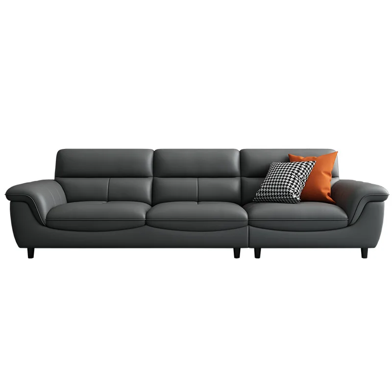 

Leather sofa first layer cowhide living room small apartment Nordic modern simple light luxury three people