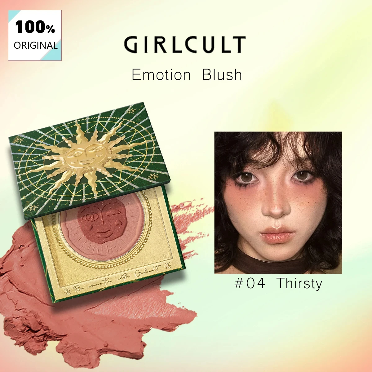 GIRLCULT Emotion Blush 04 Thirsty,Fine Velvet Powder,Lightweight & Smooth,Natural & Sheer Finish,Long-Lasting & Pigmented