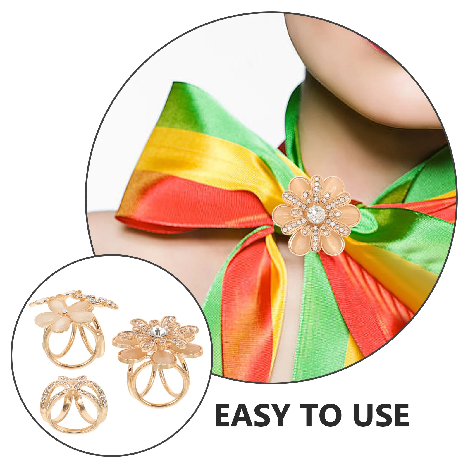 

3Pcs Rhinestone Scarf Clips Practical Scarf Ring Buckle Women Shawl Fastener Clothing Ring Cardigan Clip Cardigan Buckle