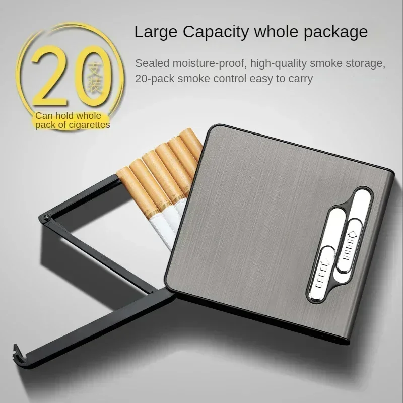 Big Cigarette Case With Lighter 20 Cigarettes Cases Double Arc Electric Lighter Metal Windproof Box USB Smoking Accessories Gift