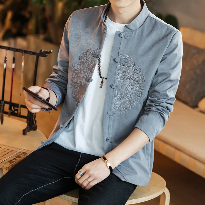 

Youth Faion Embroidered Slim Fit Stand Collar Mens Jaet Traditional Chinese Sle Breathable Spring Outerwear irt