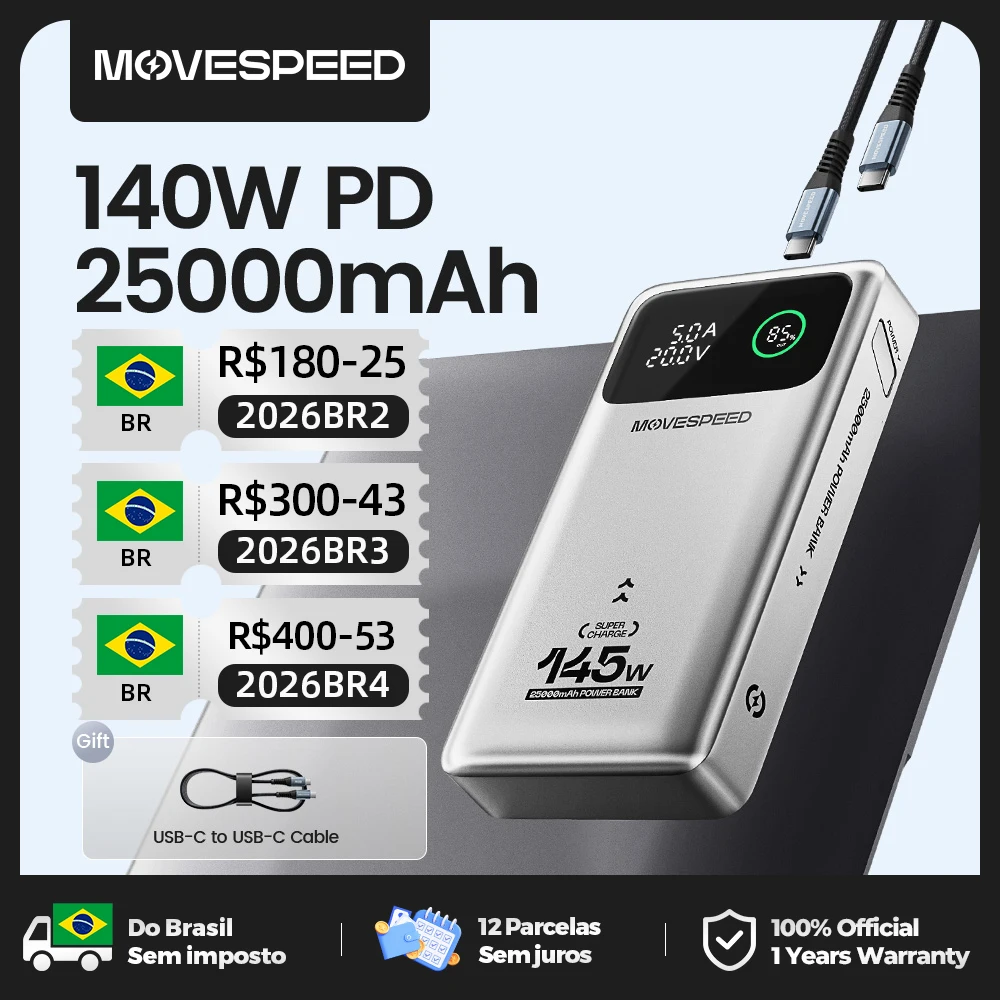 Movespeed m25pro 140w Carregador Portátil 25000mah pd3.1 carga rápida bateria externa portátil 100w powerbank para macbook notebook para Motorola Samsung