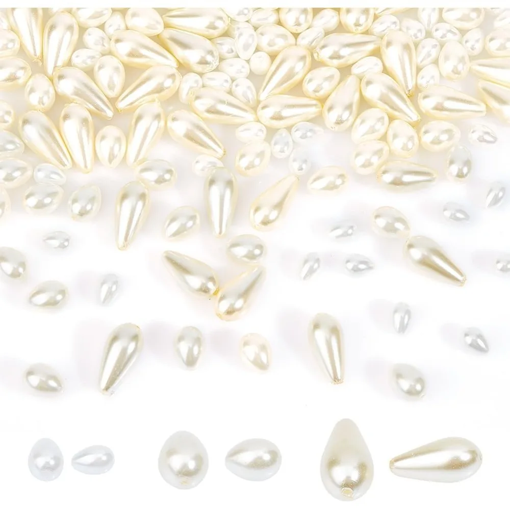 150 Pcs Glass Pearl Beads Strands Eco-friendly Teardrop Shape Pearl String Faux Pearl Beads Chain for Decoration DIY Crafts