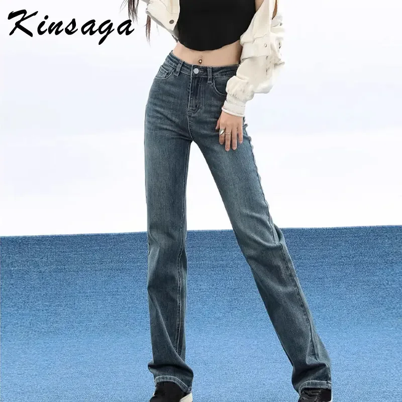 Kinsaga Black Narrow Straight Jeans Women Korean Tall Girls Straight Slimming Drape Mopping Pants Pear Shape Smoke Pipe Pants