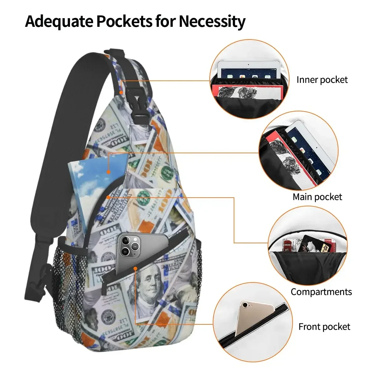 Dollar Crossbody Sling Bag SmallChest Bag Money Shoulder Backpack Daypack for Travel Hiking Cycling Pack