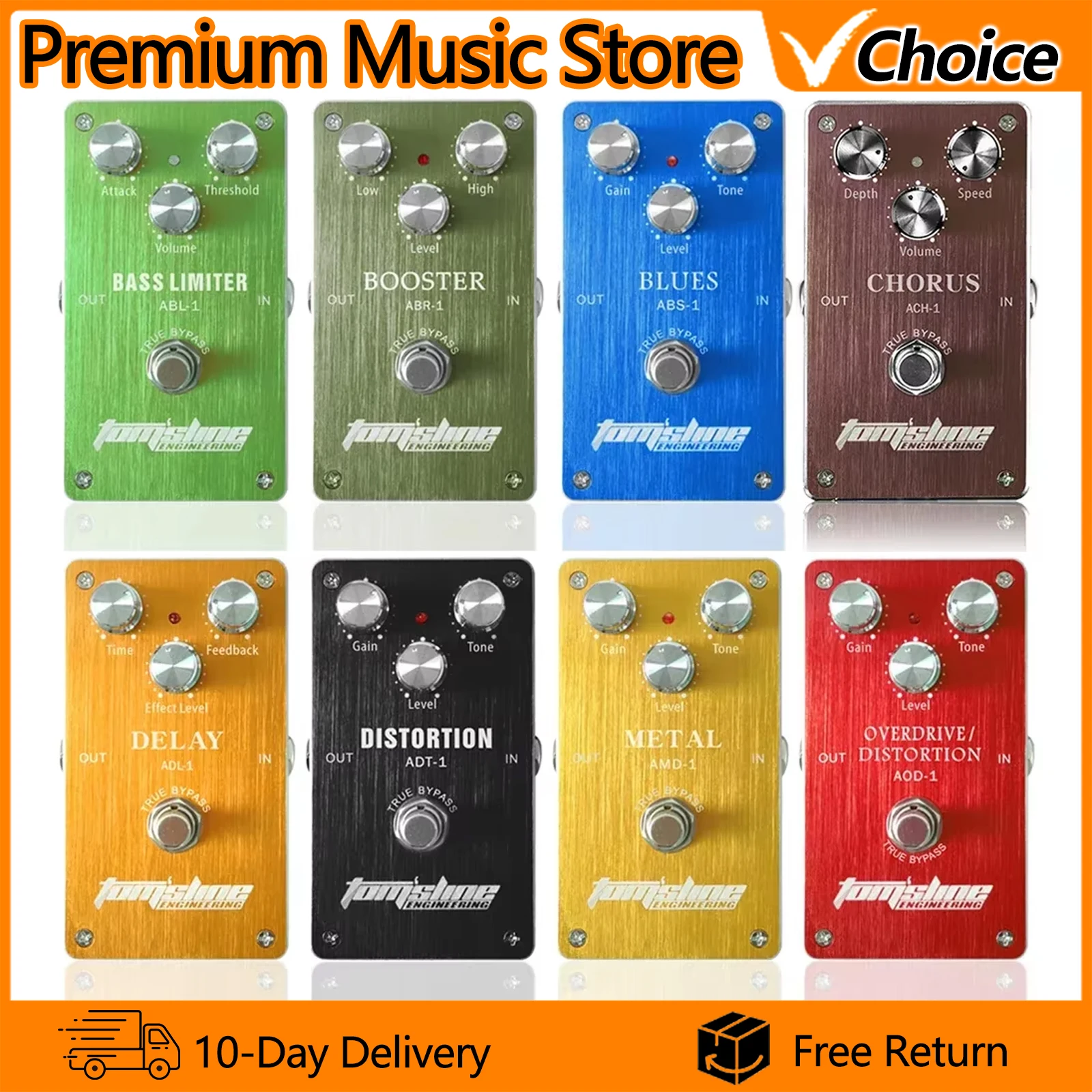 

Педаль эффектов для гитары AROMA: True Bypass, Distortion/Digital Delay/Chorus/Bass Limiter/Booster/Blues/Metal/Overdrive Distortion