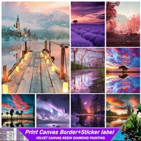 Landscape 5D Resin Diamond Painting With Sticker Lake Flower Cloud Full Square Mosaic Kits Rhinestone Embroidery Home Decor