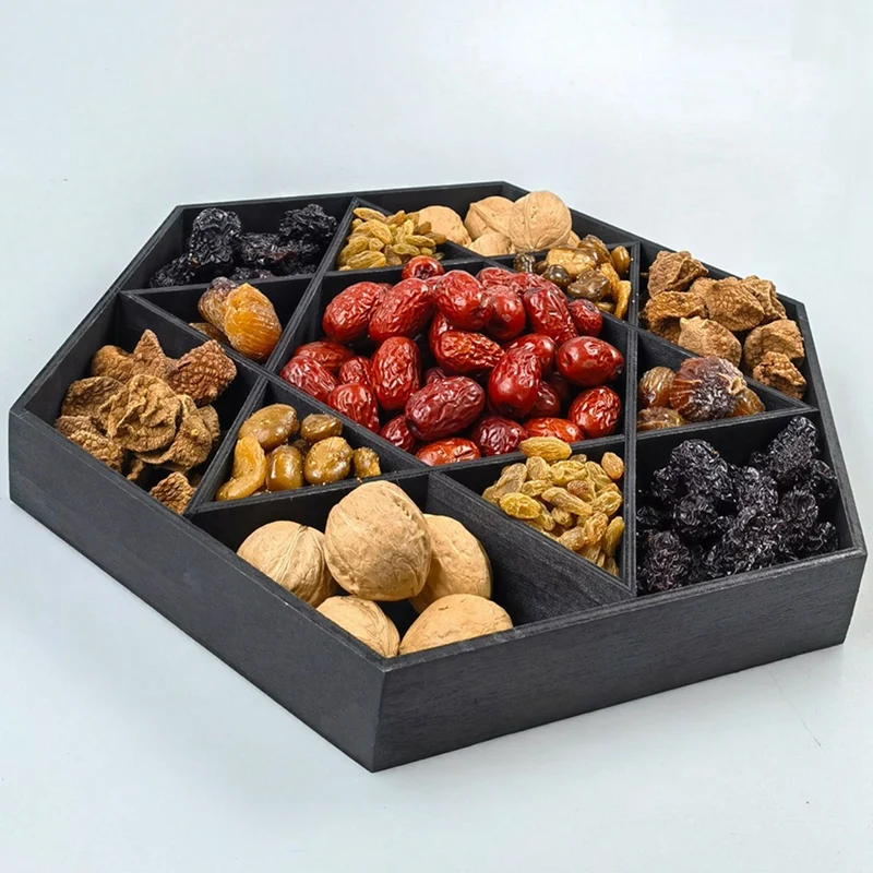 A50I Wooden Holiday Hexagonal Star Tray For Friends, Fruit Plate Storage Box, Decorative Ornaments And Crafts