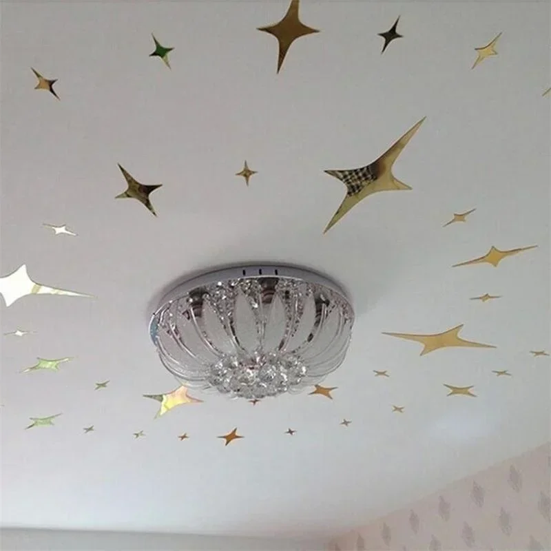 50Pcs Vogue Removable 3D Star Shape Mirror Effect Popular Home Decor Wall Art Decals Stickers (Color: Silver) Home Decor Sticker