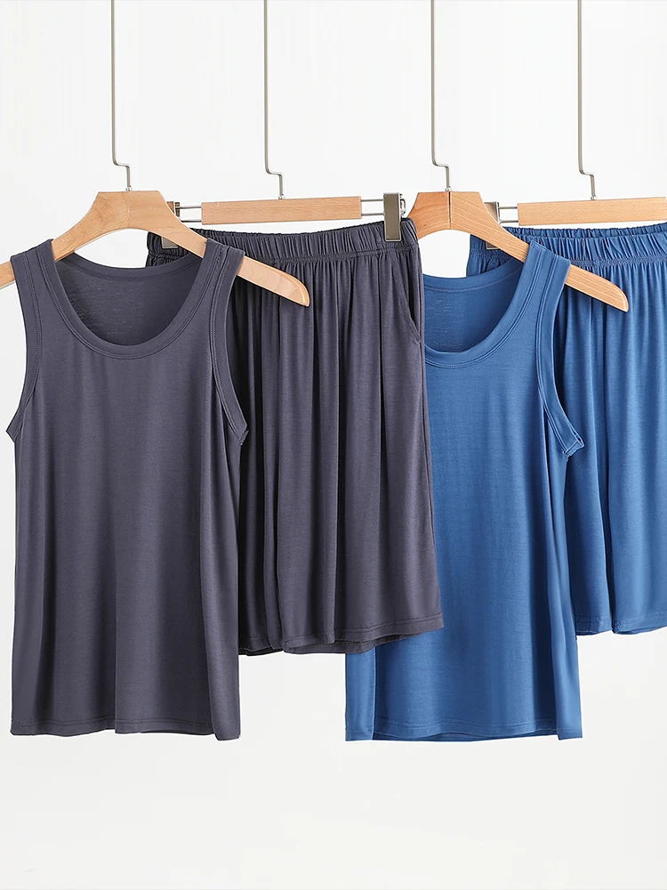 

Мужская майка из модала, летняя тонкая повседневная домашняя одежда, которую можно носить на улице, свободный комплект из двух предметов Spwear