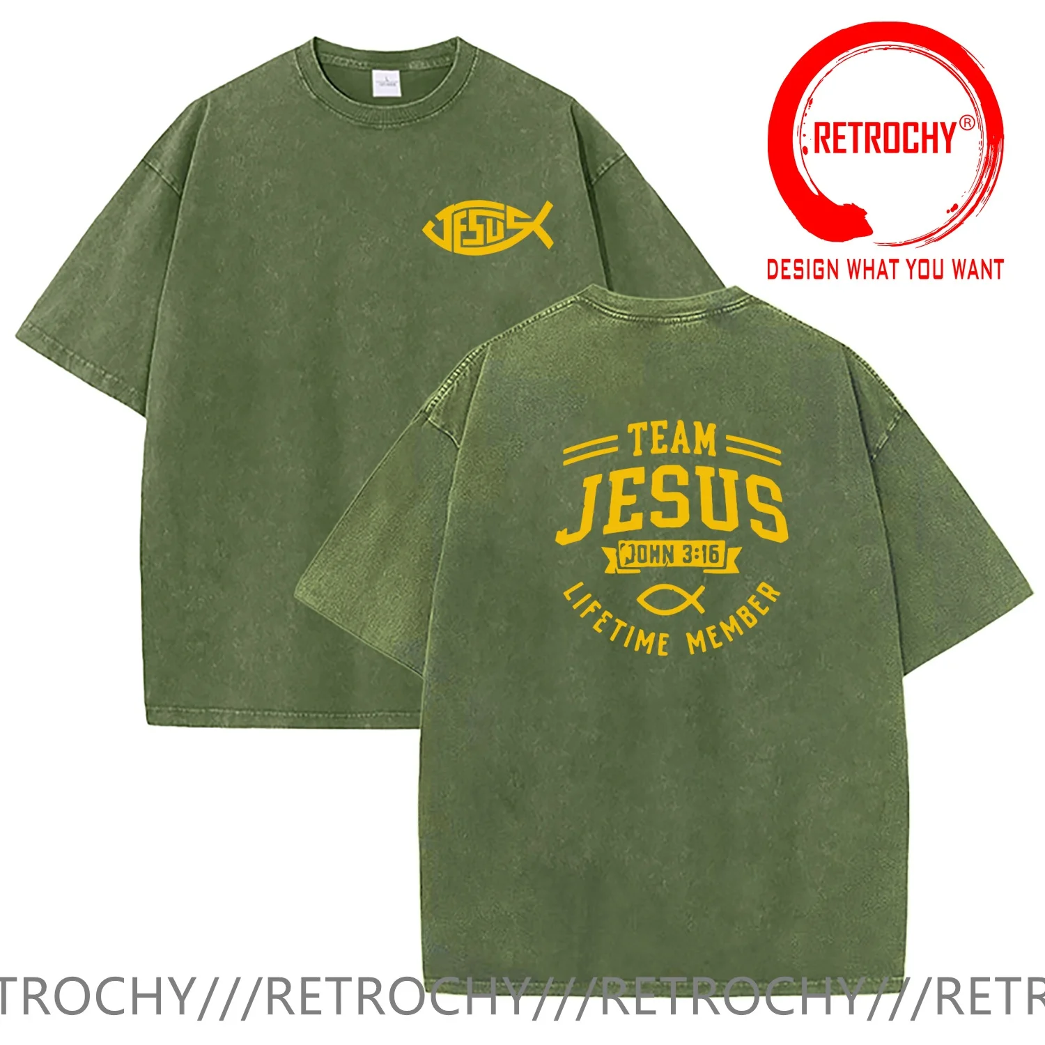 Vintage Washed Cotton T-Shirt Funny Designer Team Jesus T Shirt Men Fashion Trendy Casual Clothing Stylish Tops Tees