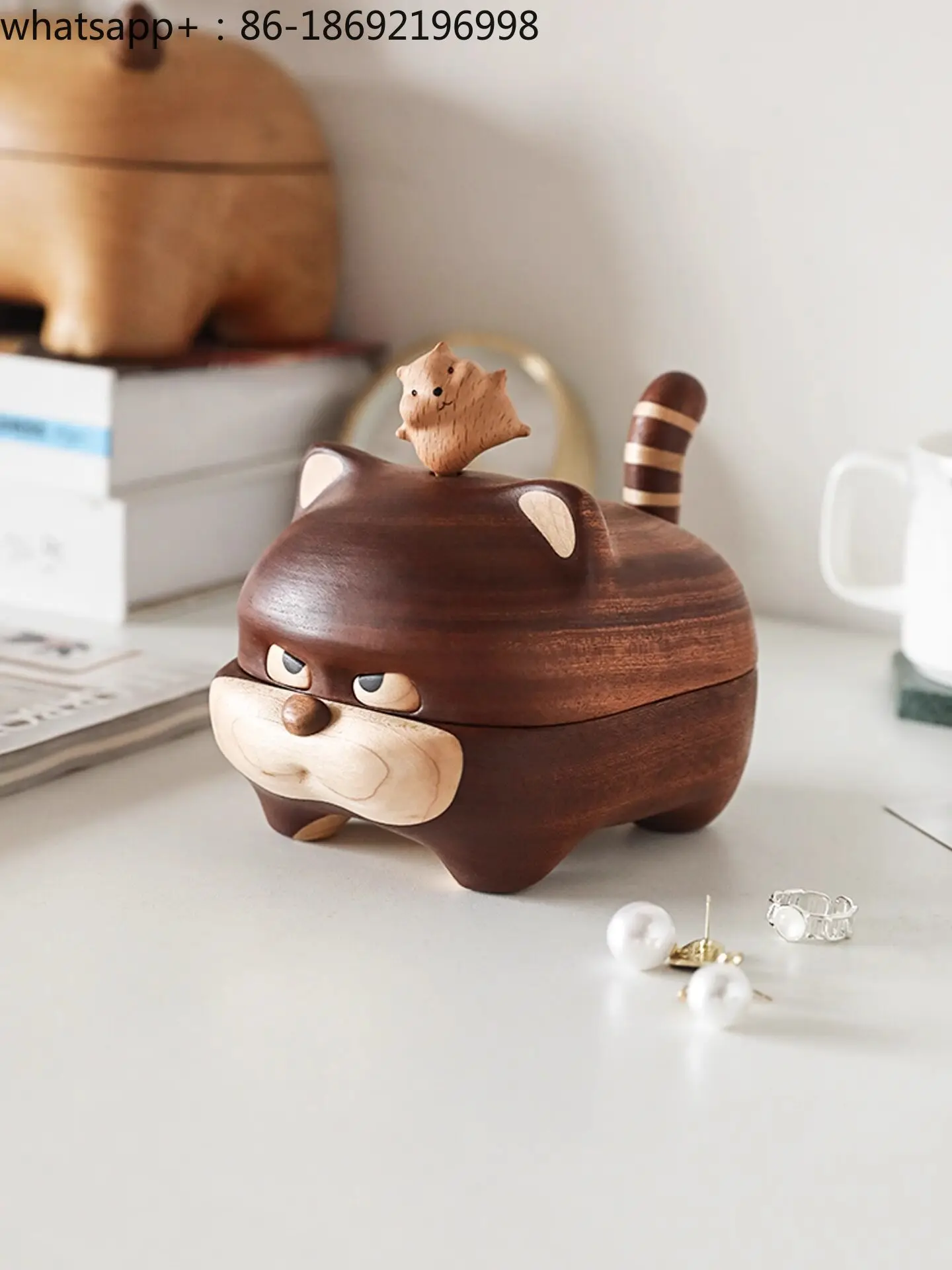 Violent and Noisy Kitten Solid Wood Desktop Jewelry Storage Box Cute Wooden Porch Ornament
