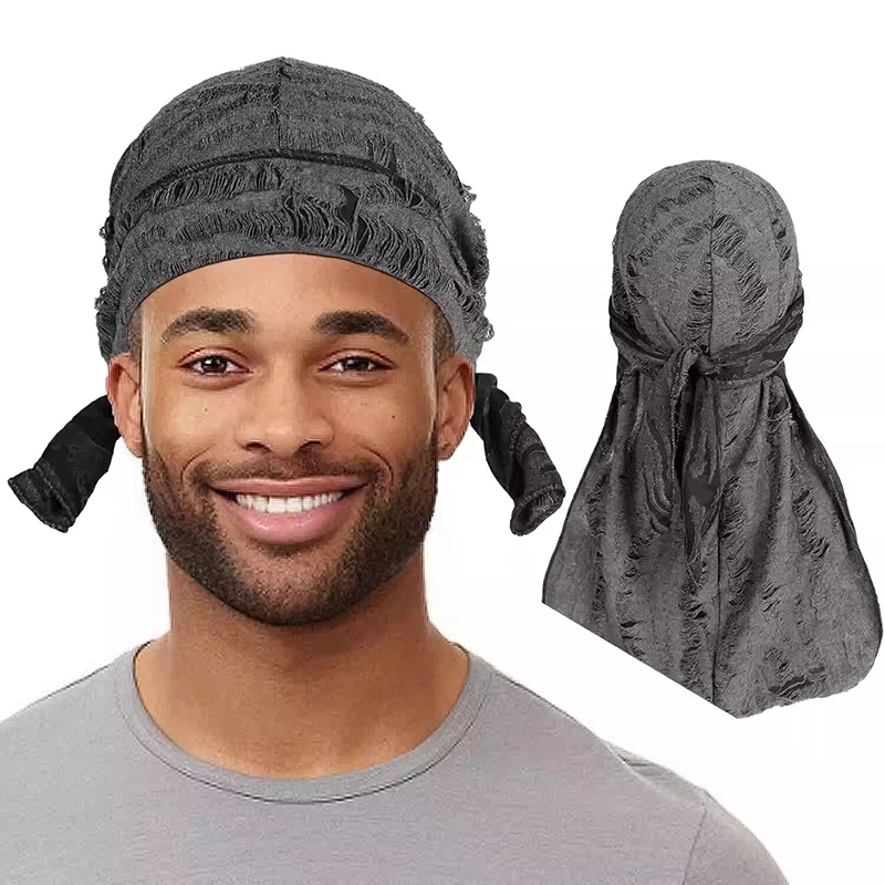 New Punk Style Cotton Durag Headband Elastic Knit Fabric Long Tail Pirate Cap for Men Cycling Head Scarf