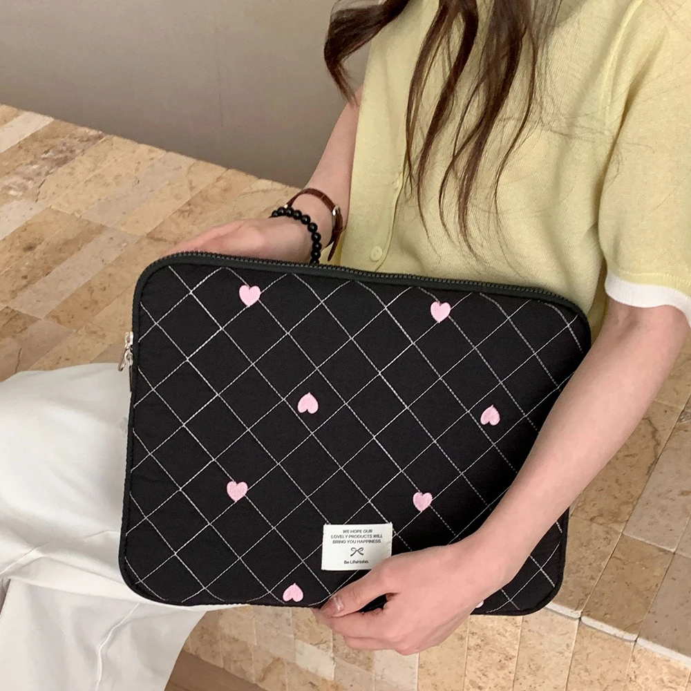 Bolsa fofa para laptop de viagem, bolsa para laptop de 9-11 polegadas para macbook/mi/dell de 15-16 polegadas, capa protetora à prova de choque com padrão de coração