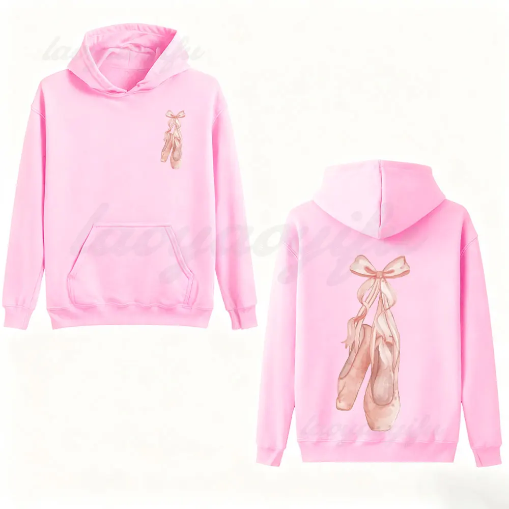 Coquette Ballerina Sweatshirt Ballet Pointe Shoes Pink Bow Girly Aesthetic Crewneck Dance Lover Gift Winter Clothes Women Tops