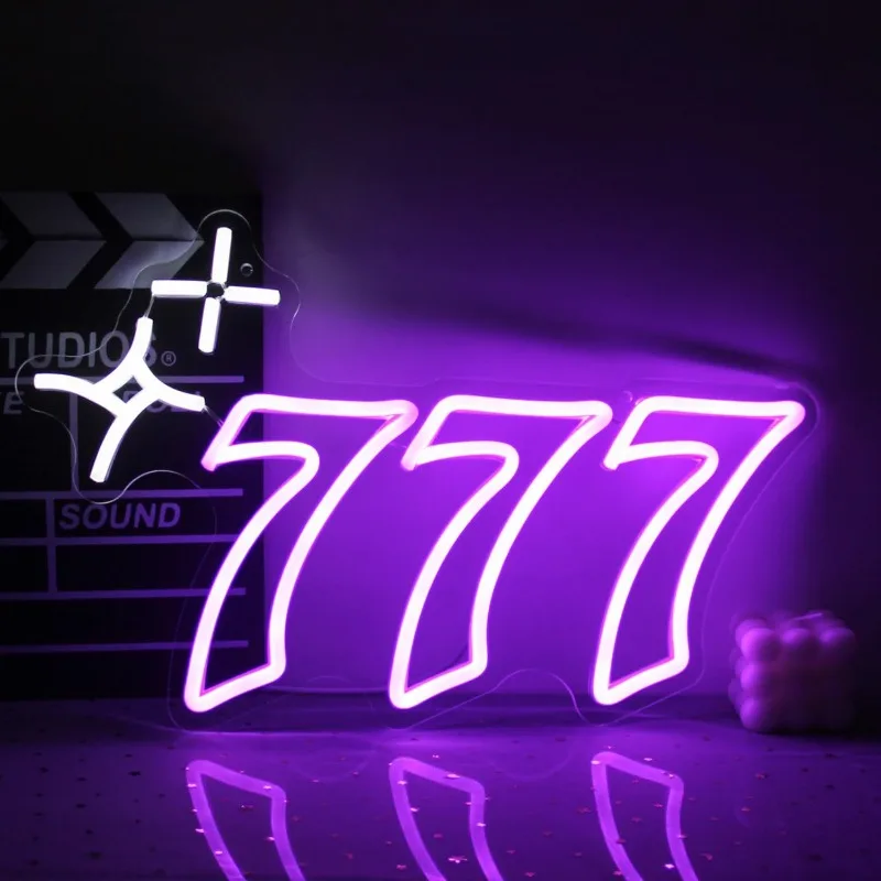 777 Neon Sign Lucky Number Seven LED Neon Signs for Wall Decor Led Light Up Sign for Bedroom Dorm Game Room Birthday Party Decor