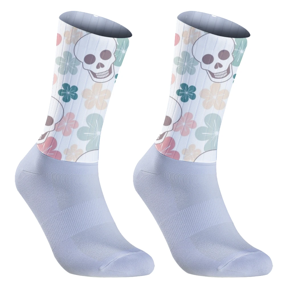 Chaussettes de sport unisexes à motif de crâne pour hommes, chaussettes de cyclisme, chaussures de vélo de plein air, chaussettes de vélo de route, 2024