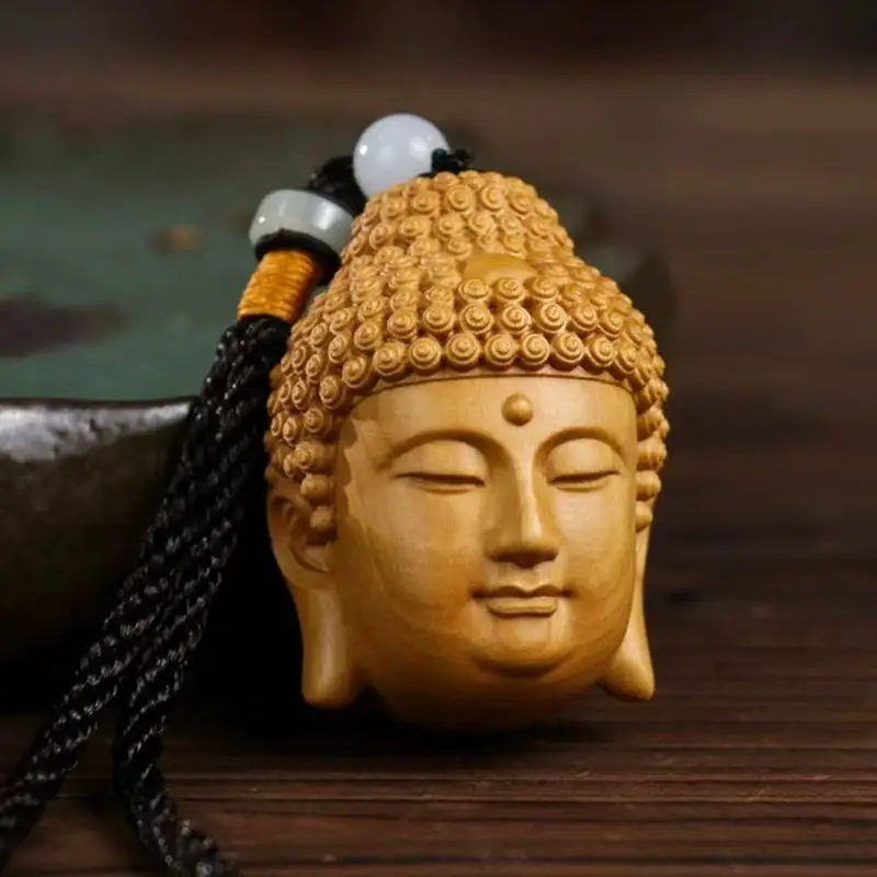 Redwood carving Buddha statue head sculptures and Figurines ，Chinese characteristic lucky pendan，Home and car decorations