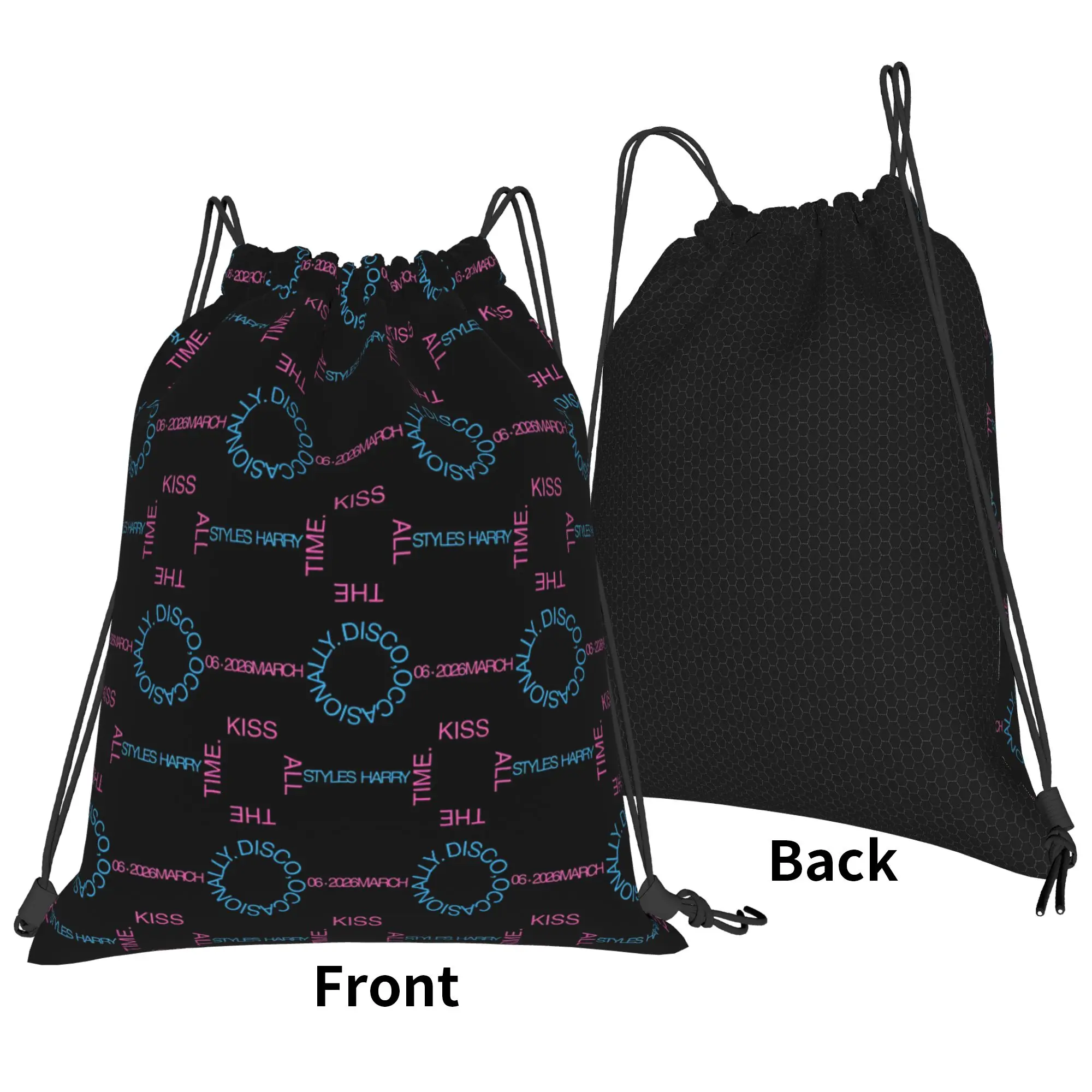 Kiss All The Time Disco Tour Bag Drawstring Backpack Sports Sackpack Harrys Music Styles String Bag for Yoga 36cm (W) x 43cm (H)