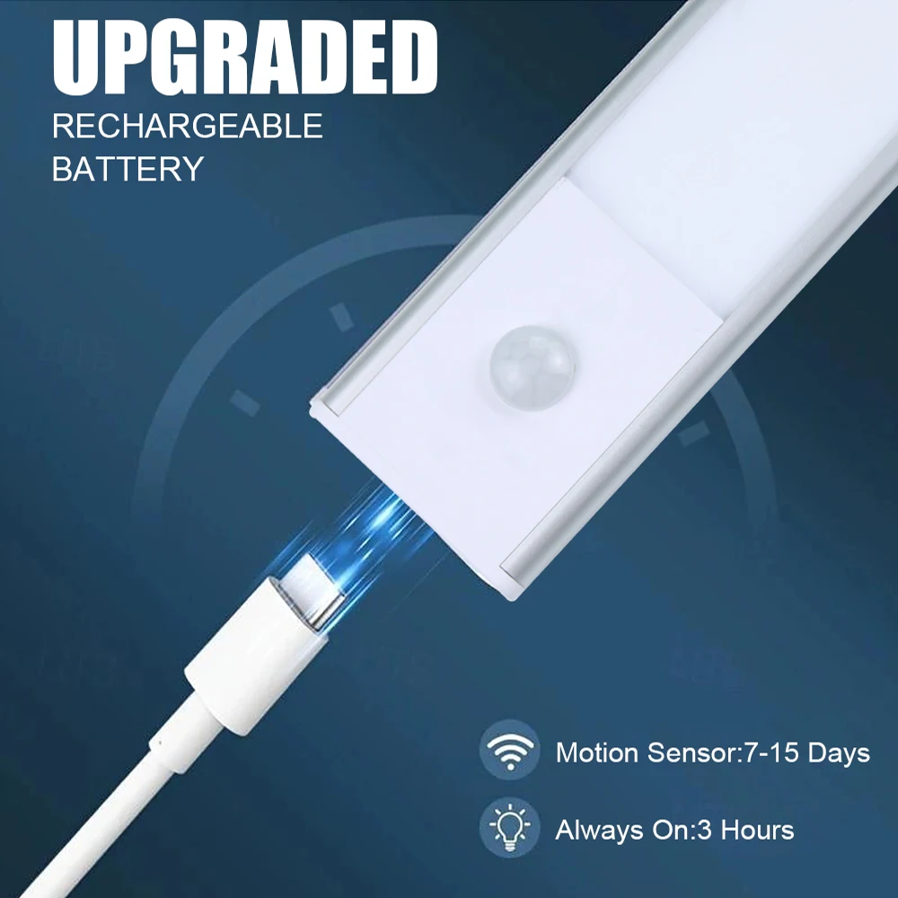 

Motion Sensor Ultra-thin Wireless LED Bar Night Light USB Rechargeable Lamp Strip Lighting For Bedroom Kitchen Wardrobe Lights
