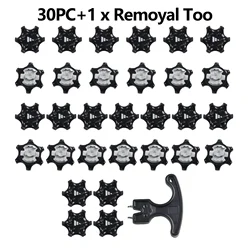 30 Uds. De clavos para zapatos de Golf, abrazadera, tornillo de repuesto, herramientas de extracción, 2,9x1,2 cm, durómetro suave de plástico negro, accesorios de TPU