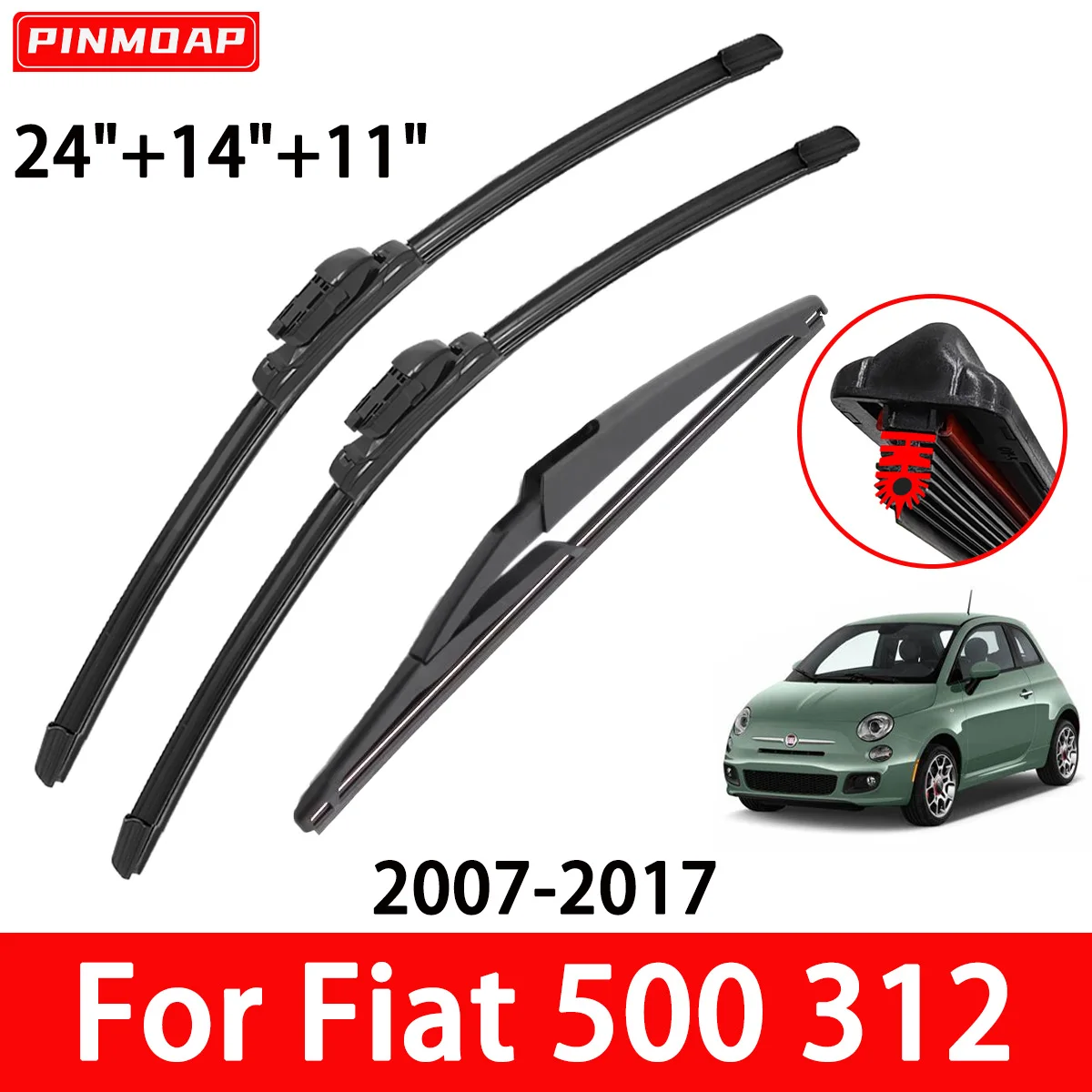 1/2/3/4/6 Uds. La escobilla limpiaparabrisas de coche con tira de goma de 11 capas es adecuada para Fiat 500 312 2007-2017 limpiaparabrisas delanteros y traseros piezas de automóvil