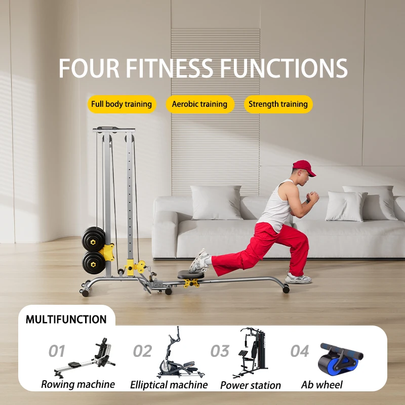 Multi-purpose LAT Pull Down Machine with High & Low Pulleys Rowing Machine100KG with LAT and Low Row Bars for Muscle Training