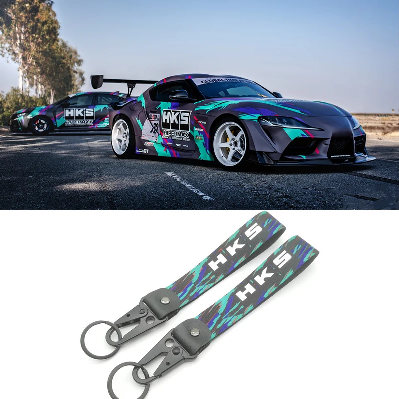 JDM HKS Racing Modified Cultural Style Eagle Mouth Keychain Heat Transfer Process Color Durable Auto Pendant Key Rings Keyring