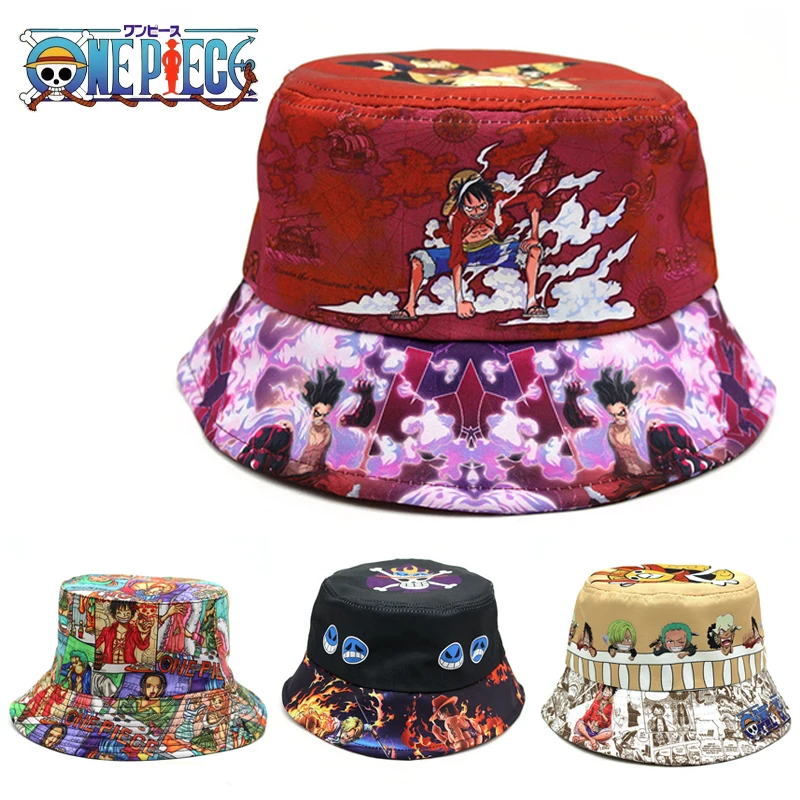 One Piece  Luffy Fisherman Hat Men Cartoon Anime Panama Hat Summer Women Outdoor Sun Protection Casual Bucket Hats Sun Cap Gift