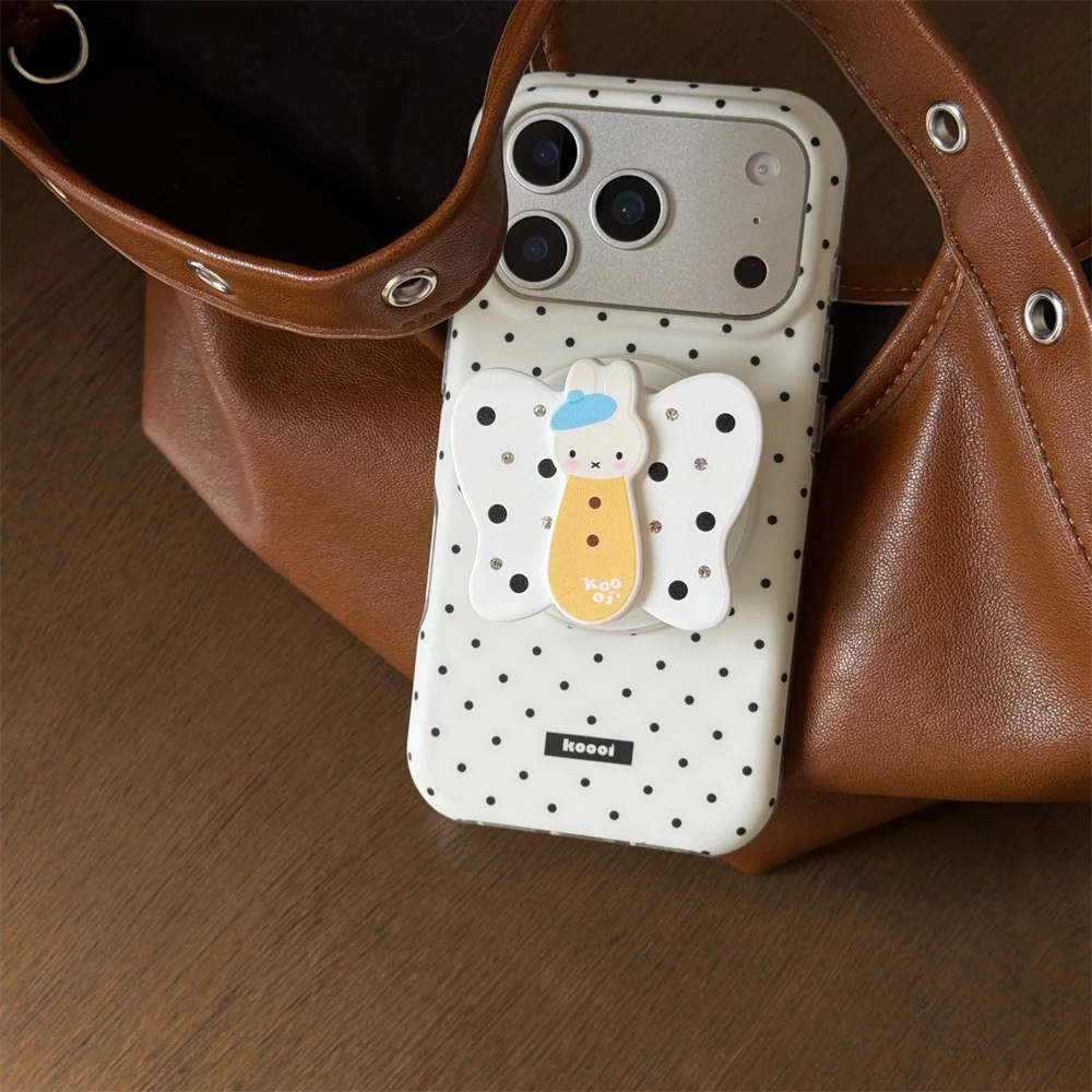 

INS Style Polka Dot Magnetic Phone case for iPhone 16 17 Pro 15 14 13 16 Pro Max With Magsafe Butterfly Miffy Rabbit Holder Cove