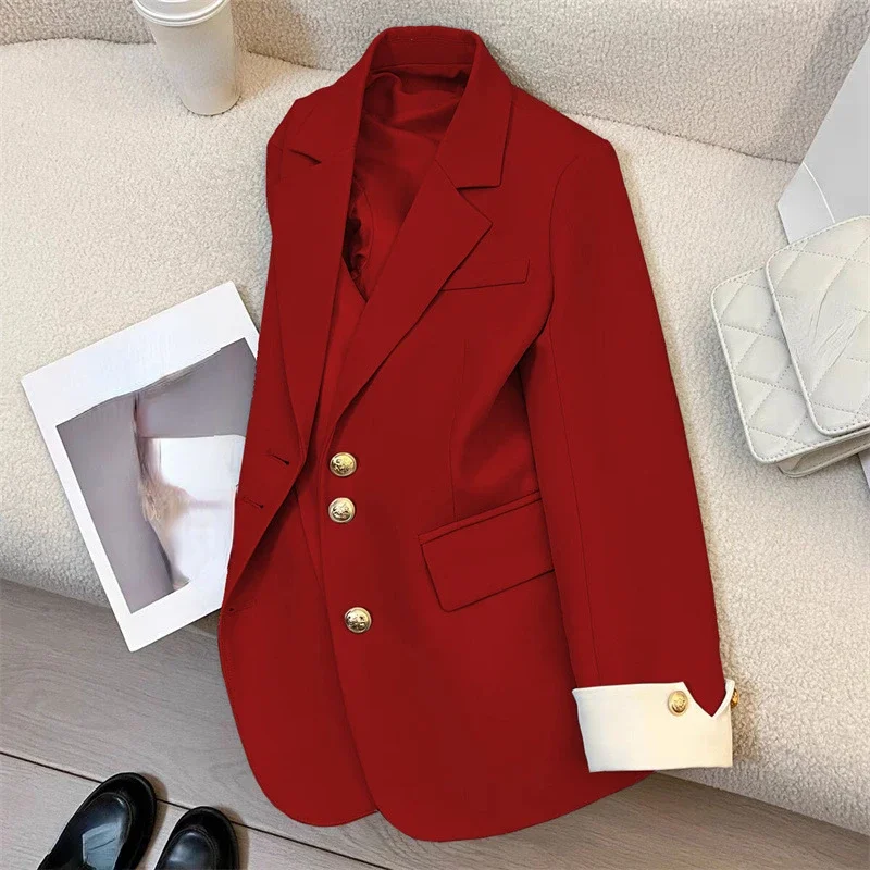 Matakawa Blazer da donna Colore a contrasto Moda coreana Primavera Autunno Chic Blazer Feminino Dolce Semplice Elegante Ropa De Mujer