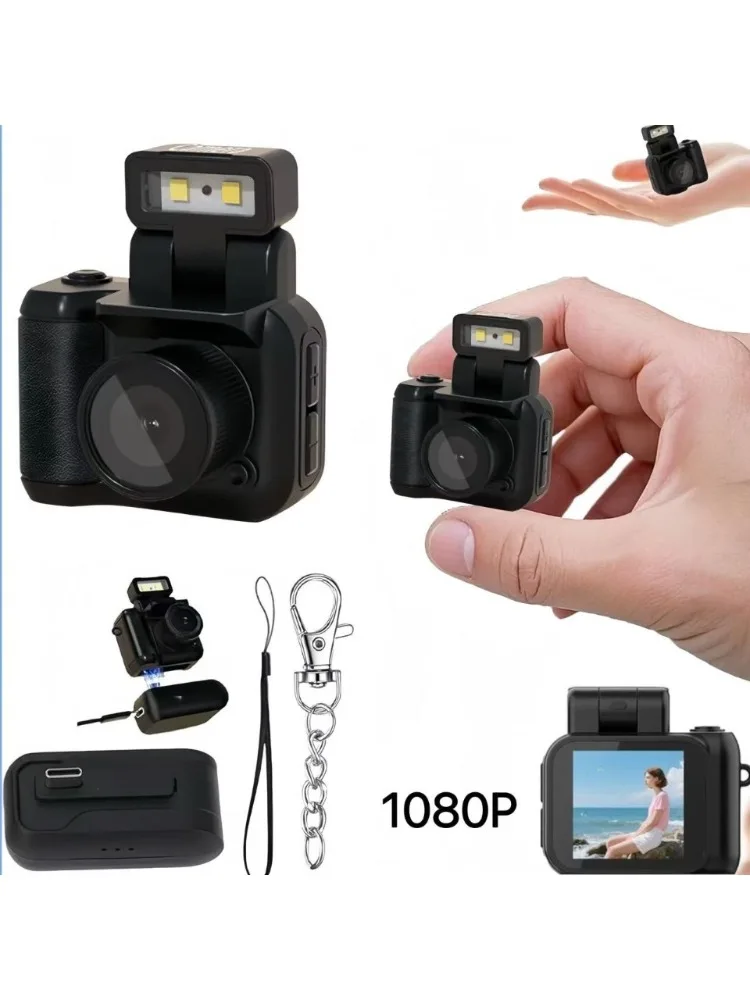 Y4000 Duim Mini Sleutelhanger Camera Scherm HD 1080P Sleutelhanger Draagbare Retro CCD Digitale Camera Pocket DV Video Recorder flitslamp - afbeelding 2