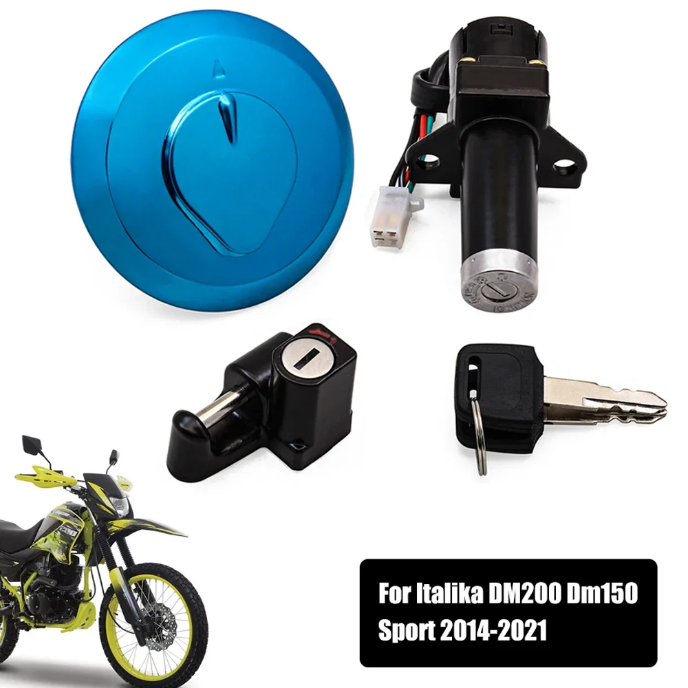 Motorcycle Ignition Switch and Fuel Tank Caps Lock Keys Set for Italika DM150 SPORT DM200 SPORT 2014-2024 Second Lock