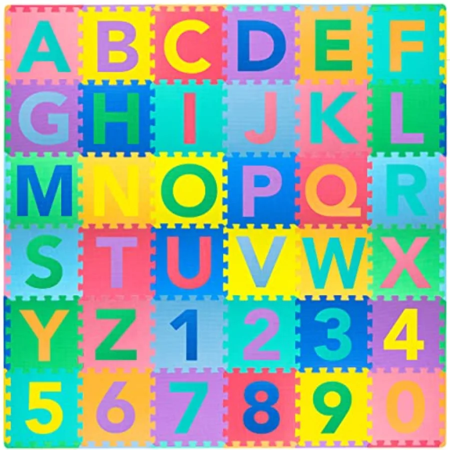 

ProSource Puzzle Alphabet Numbers Foam Play Mat 36 Tiles 12"x12" and 24 Borders