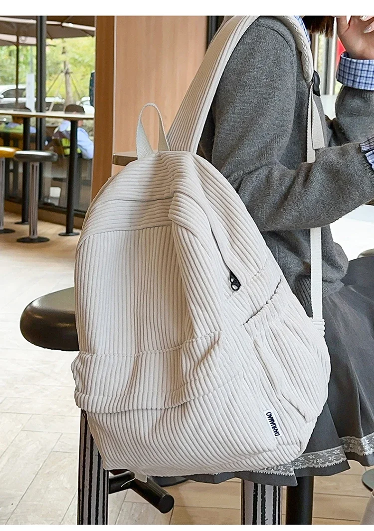Solid Nylon Soft Sewing Thread Zipper School Bags 2026 High Quality Large Capacity Bags Corduroy Casaul Softback Youth Backpack