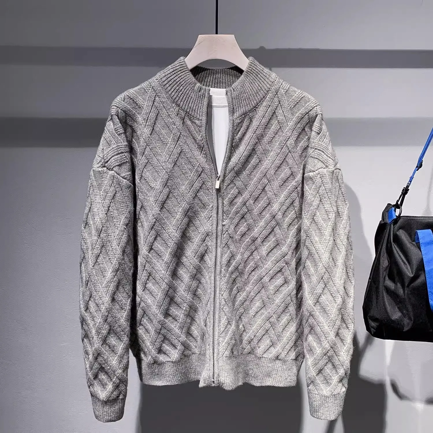 

Men's Thiened Large Size Cardigan Sweater Autumn Winter Loose Casual Sle Long Sve round Ne Color Outerwear