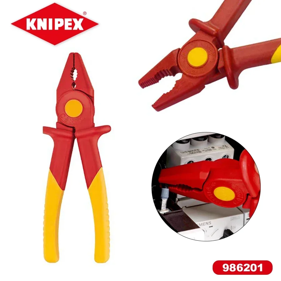 Genuine KNIPEX Plastic Insulated Pliers for Electrician 1000V VDE Test Insulating Electrical Working Tool NO. 986201