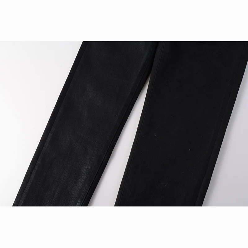 Men\'\'s Distressed Black Coated Stretch Skinny Ripped Jeans